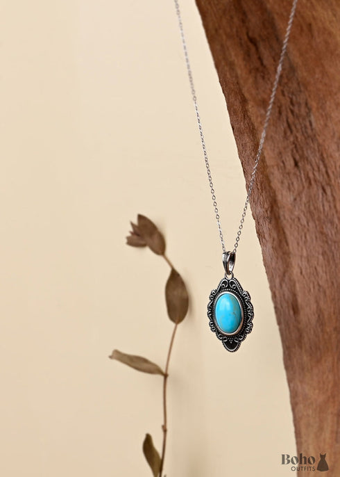 Collar con colgante de turquesa natural estilo bohemio